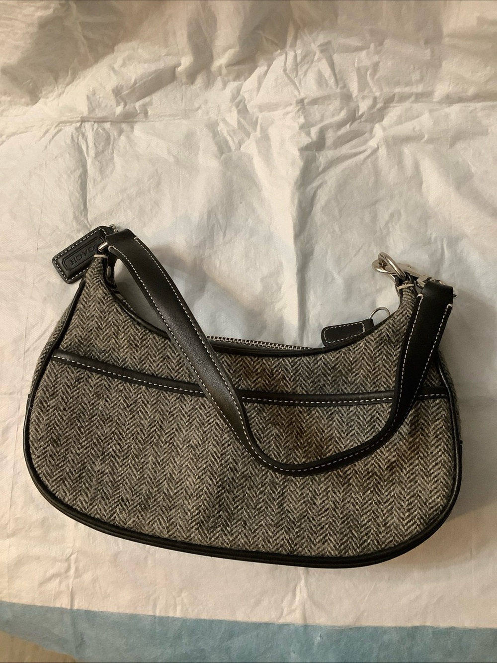 Coach 9398 Vintage Y2K Soho Baguette Herringbone Wool Leather Bag Gray/Black - Picture 16 of 16